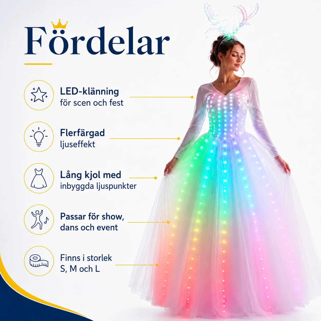 LED-klänning för scen och fest med ljuseffekter
