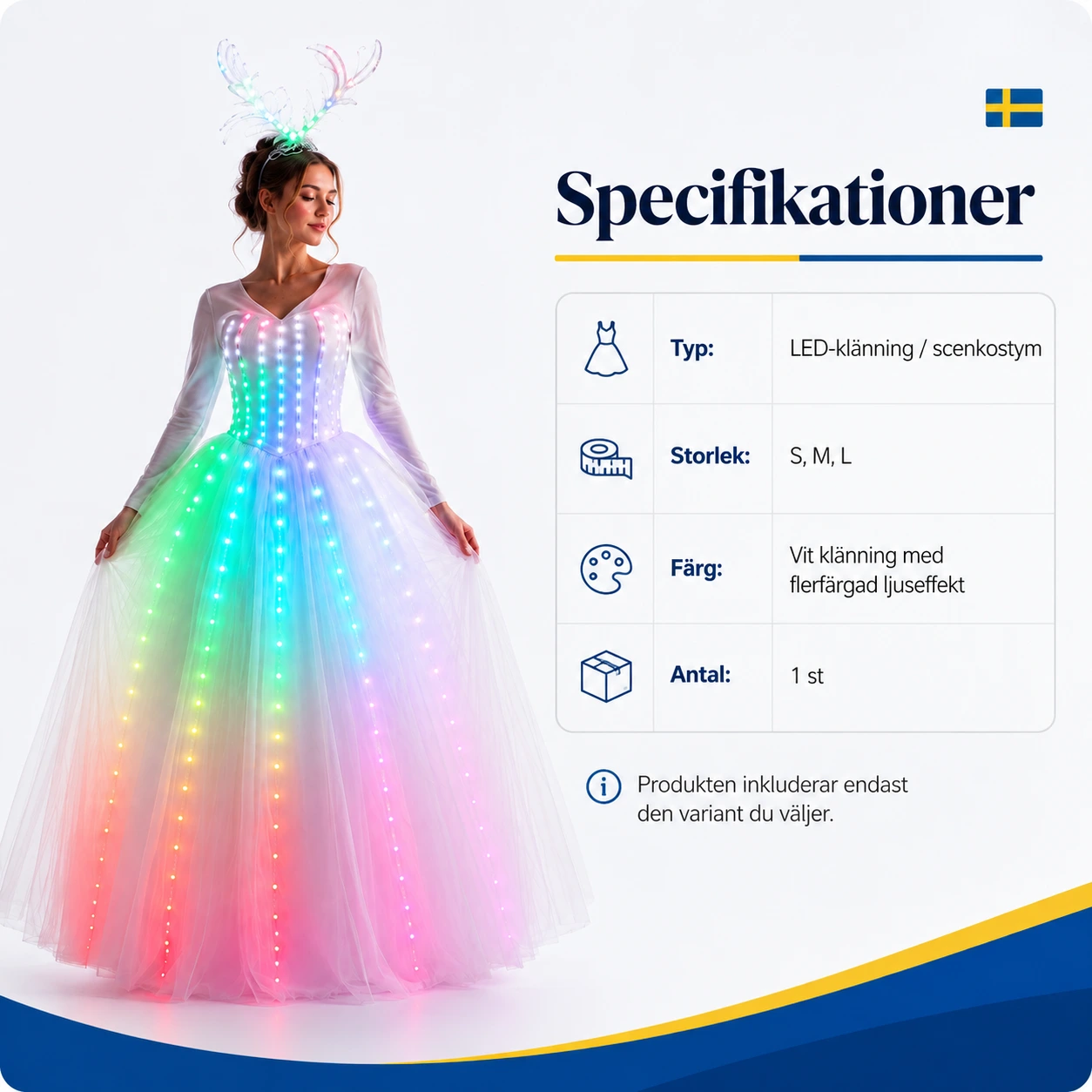 LED-klänning för scen och fest med ljuseffekter