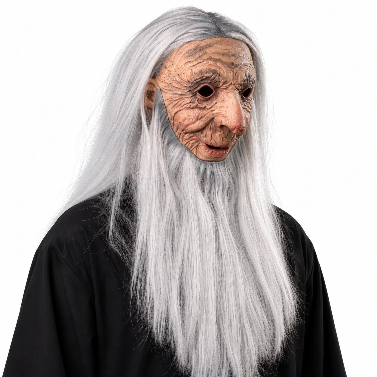 Mask gammal häxa i latex med vitt hår
