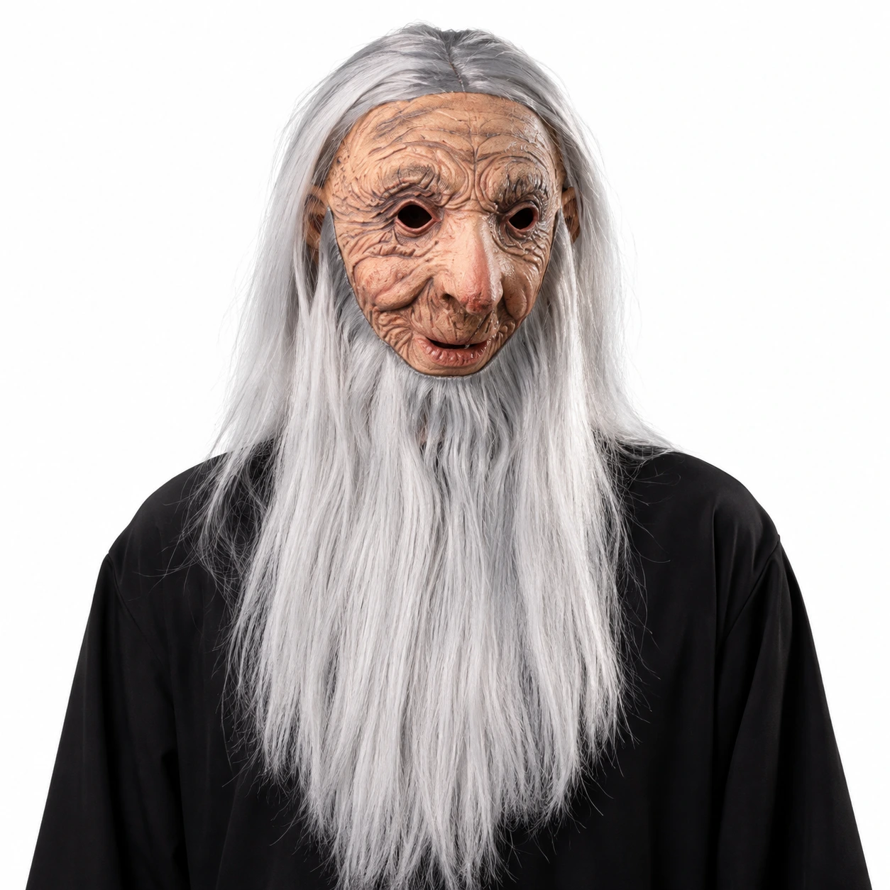 Mask gammal häxa i latex med vitt hår