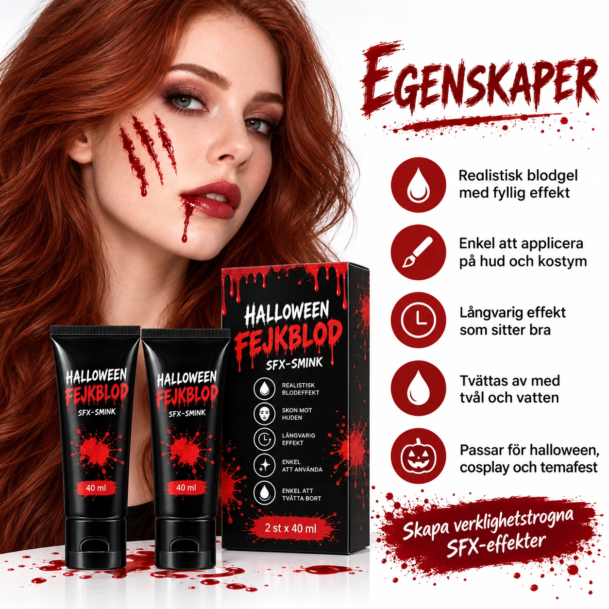 Sminke falskt blod gel for SFX, rød