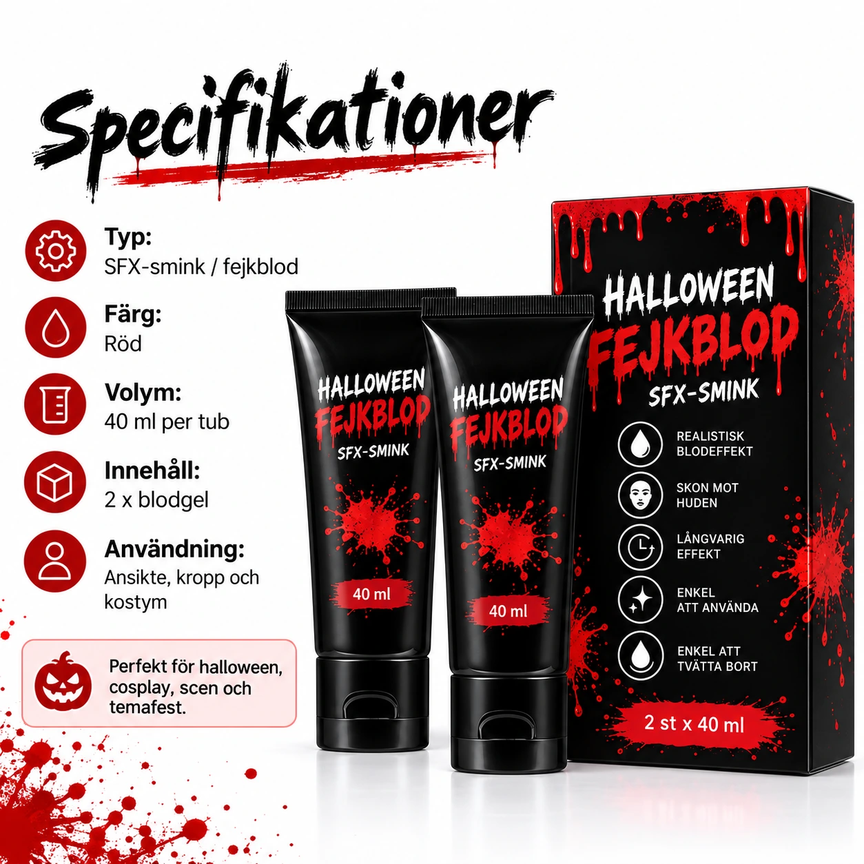 Sminke falskt blod gel for SFX, rød