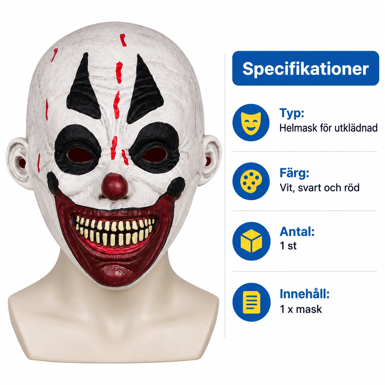 Läskig clownmask för halloween och maskerad