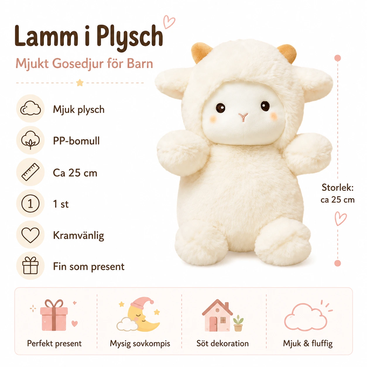 Lamm i Plysch – Mjukt Gosedjur för Barn