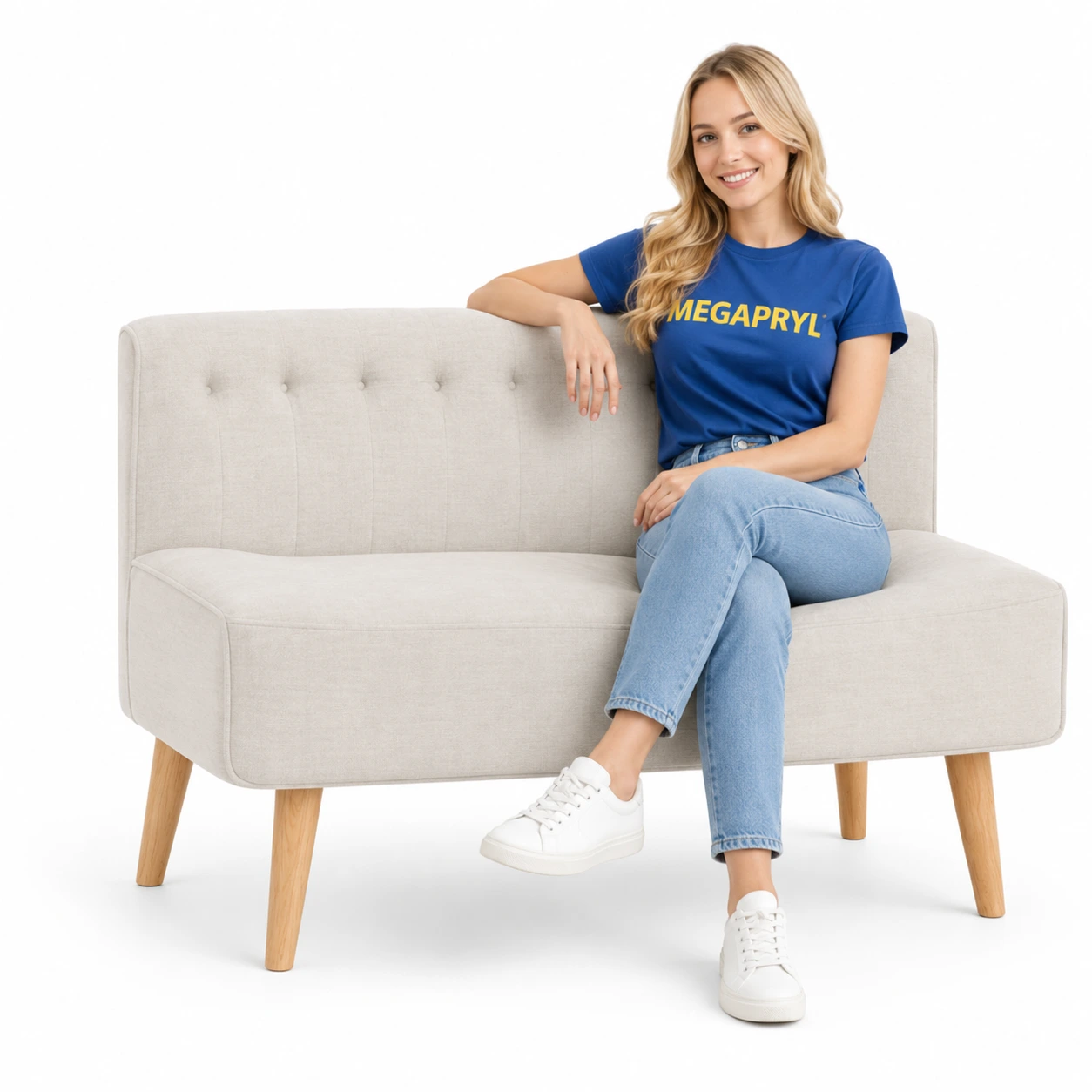 2-Sitssoffa i Linne Beige med Träben
