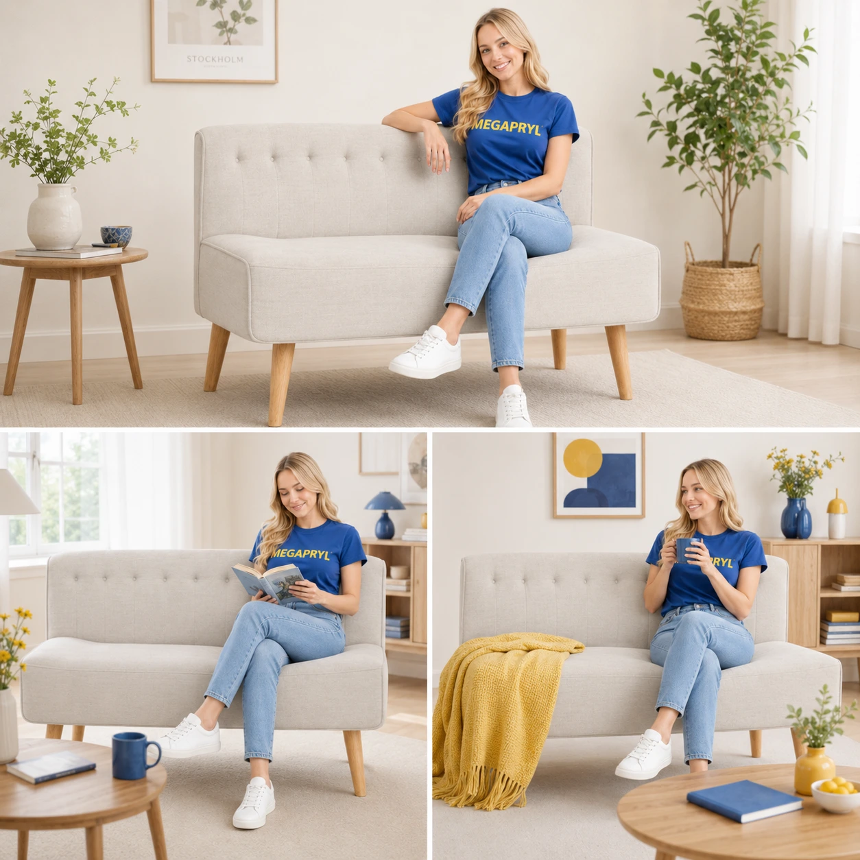 2-Sitssoffa i Linne Beige med Träben