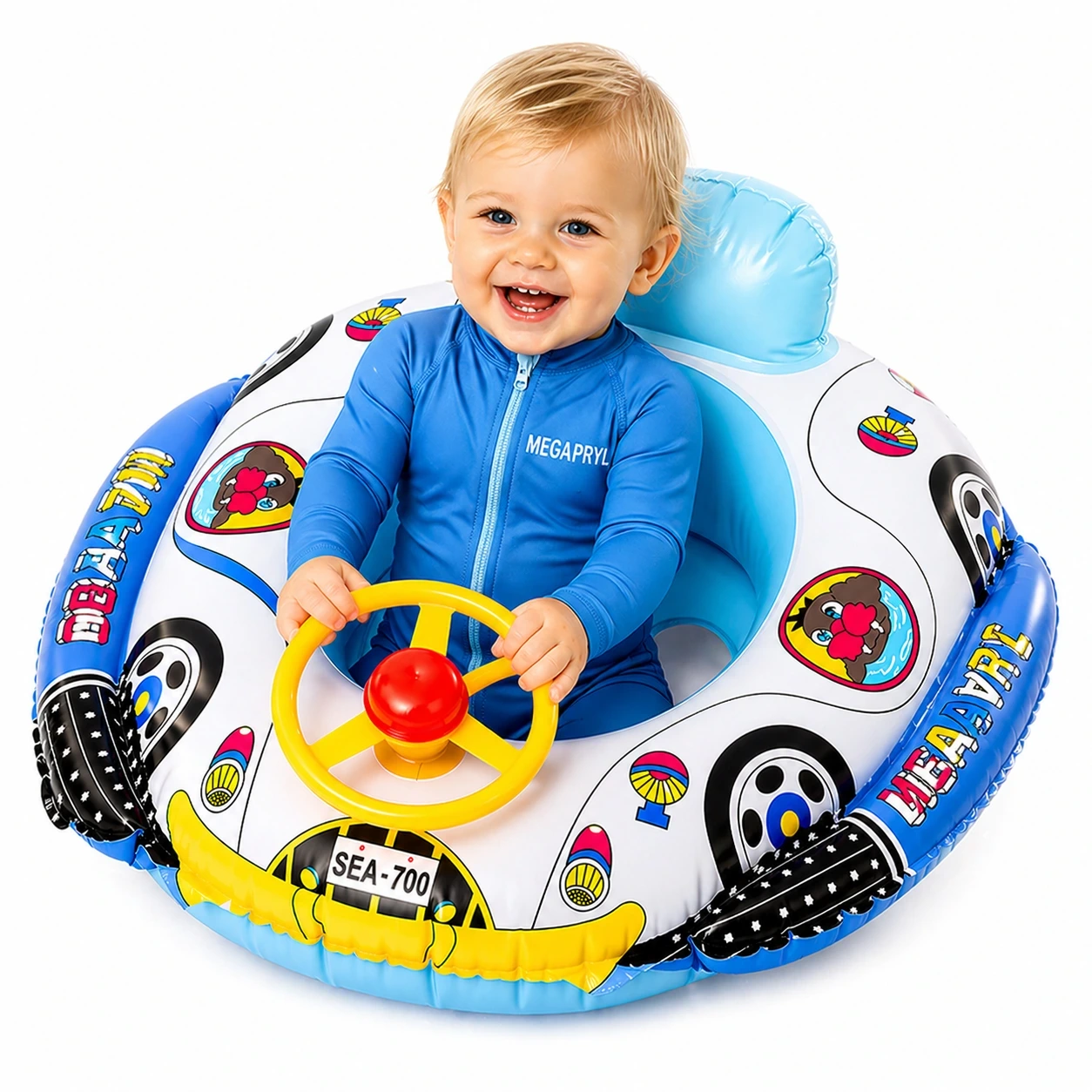 Uppblåsbar Babysimring – Bil med Ratt & Stöd