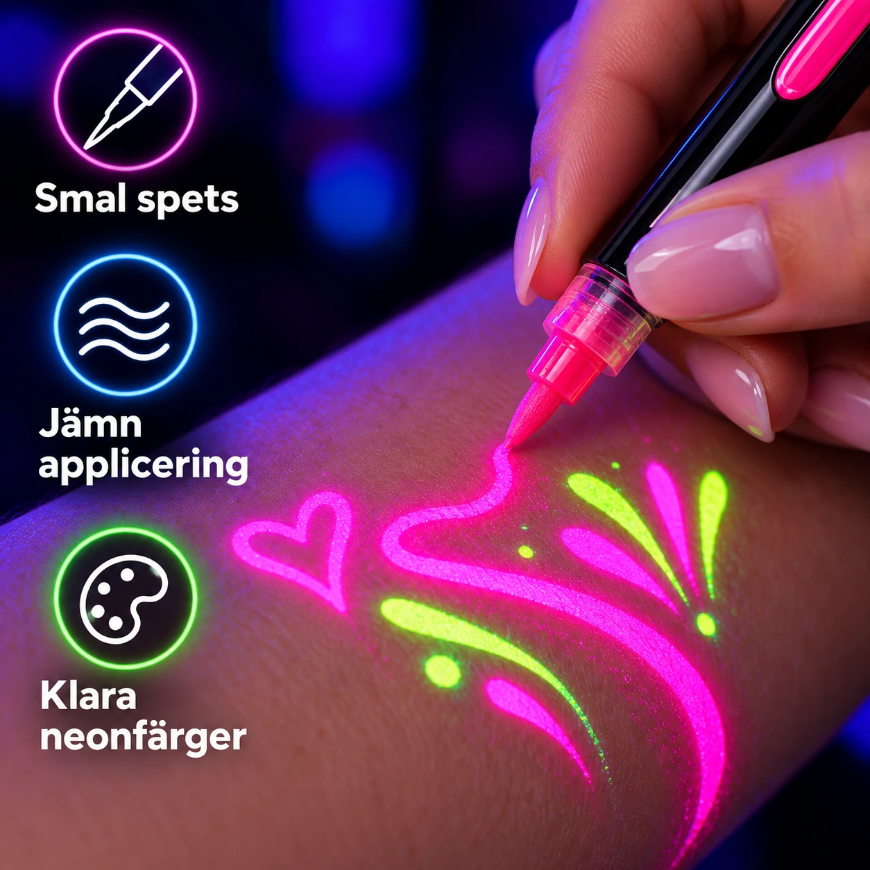 UV ansikts- og kroppsmaling med fin spiss, 8 farger