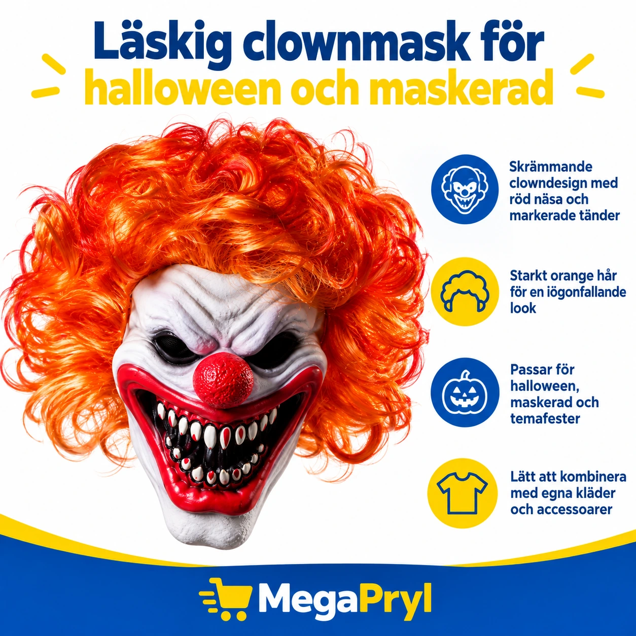 Läskig clownmask för halloween och maskerad