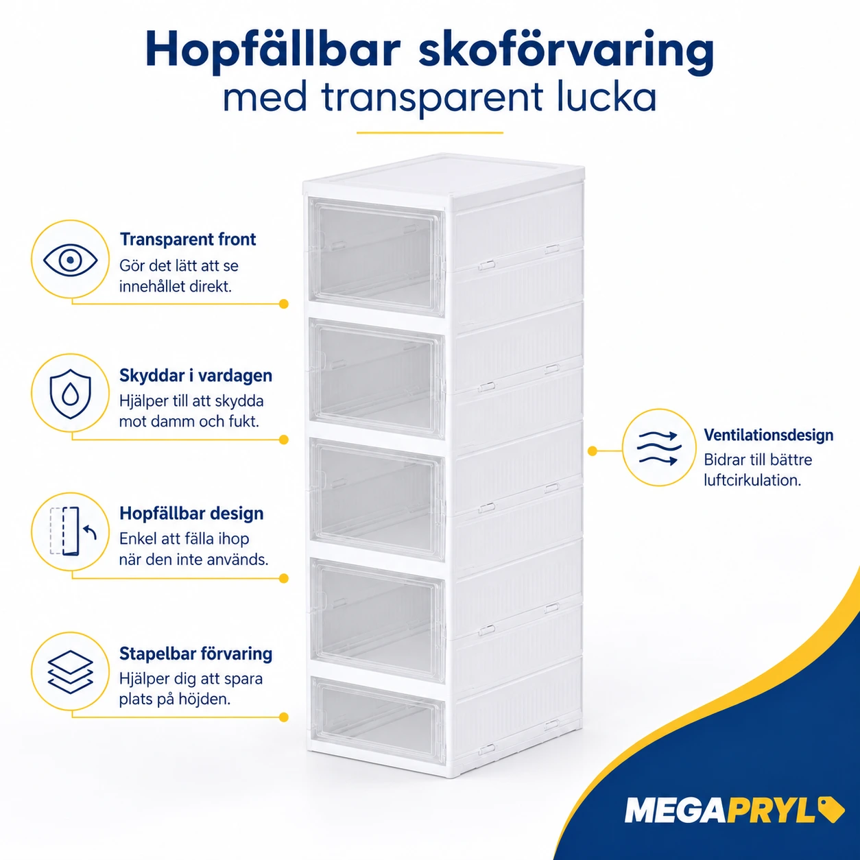 Hopfällbar skoförvaring med transparent lucka