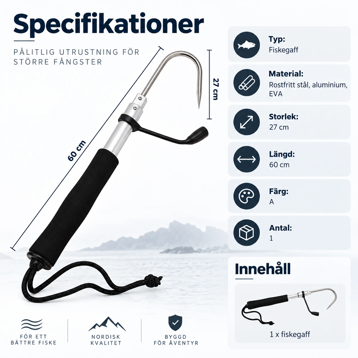 Teleskopisk fiskegaff med EVA-handtag