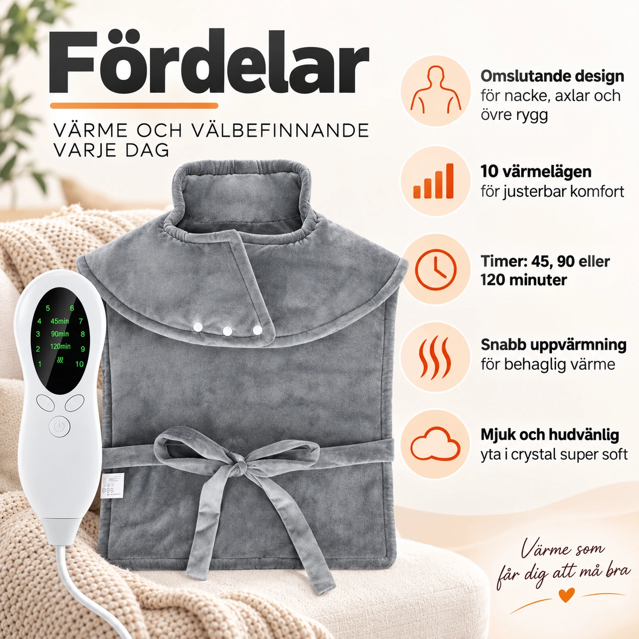 Värmesjal för nacke och axlar med 10 värmelägen
