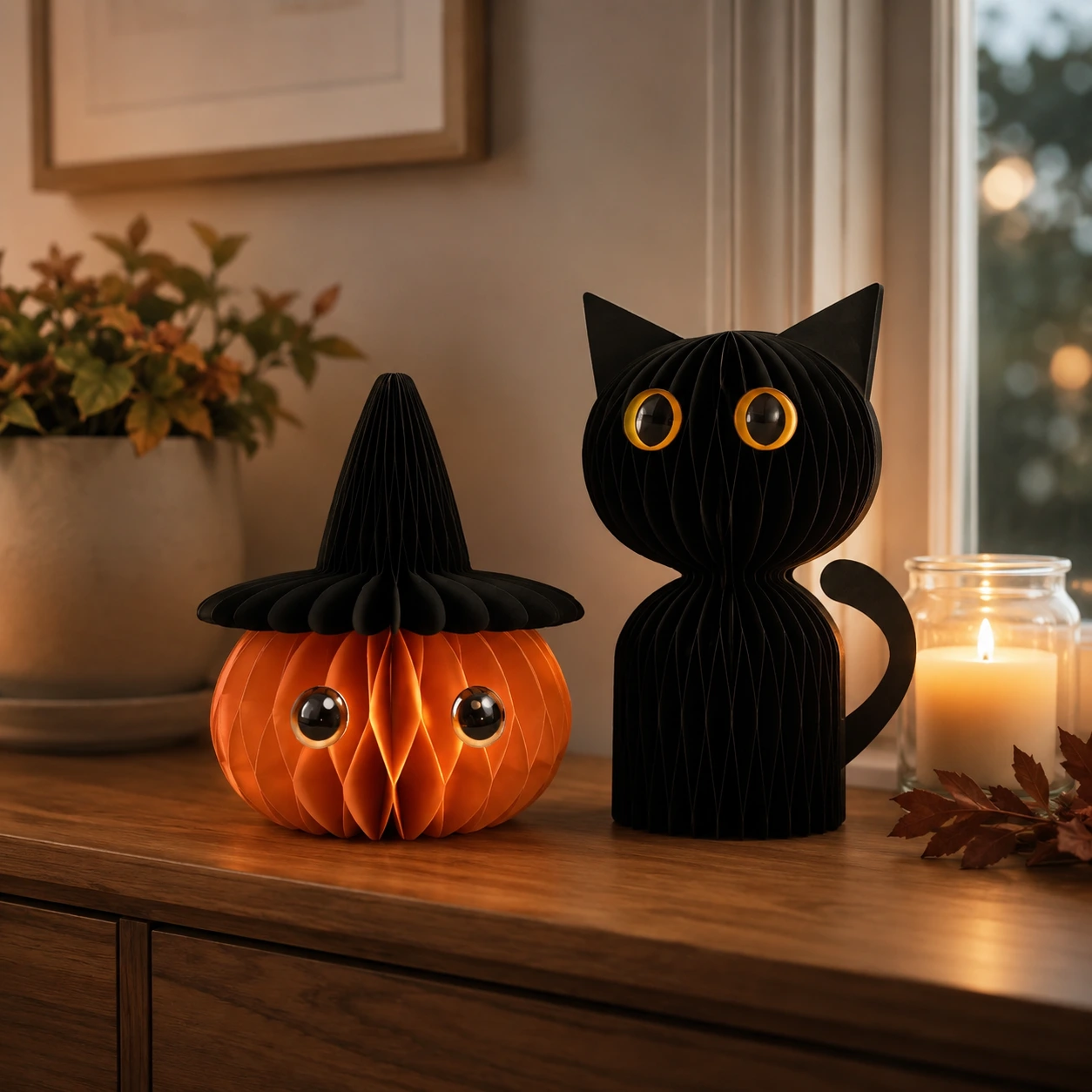 Halloweendekoration i papper med bikakestruktur