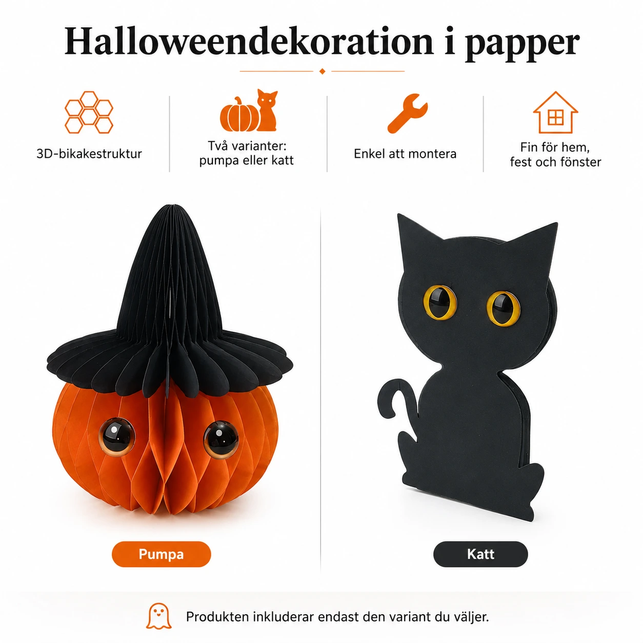 Halloweendekoration i papper med bikakestruktur
