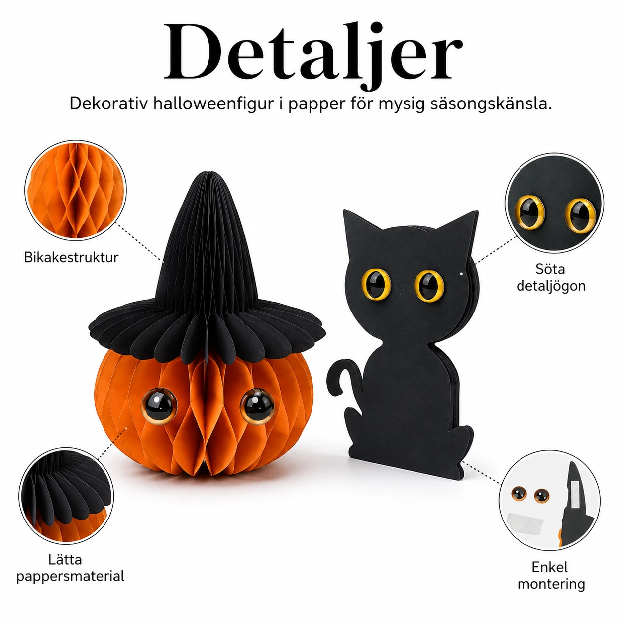 Halloweendekoration i papper med bikakestruktur