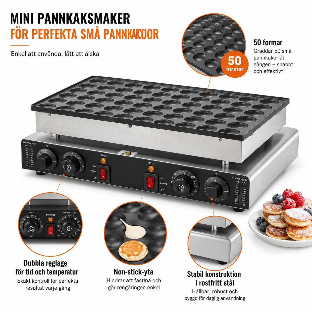 Mini pannkaksmaskin för poffertjes med dubbla zonkontroller