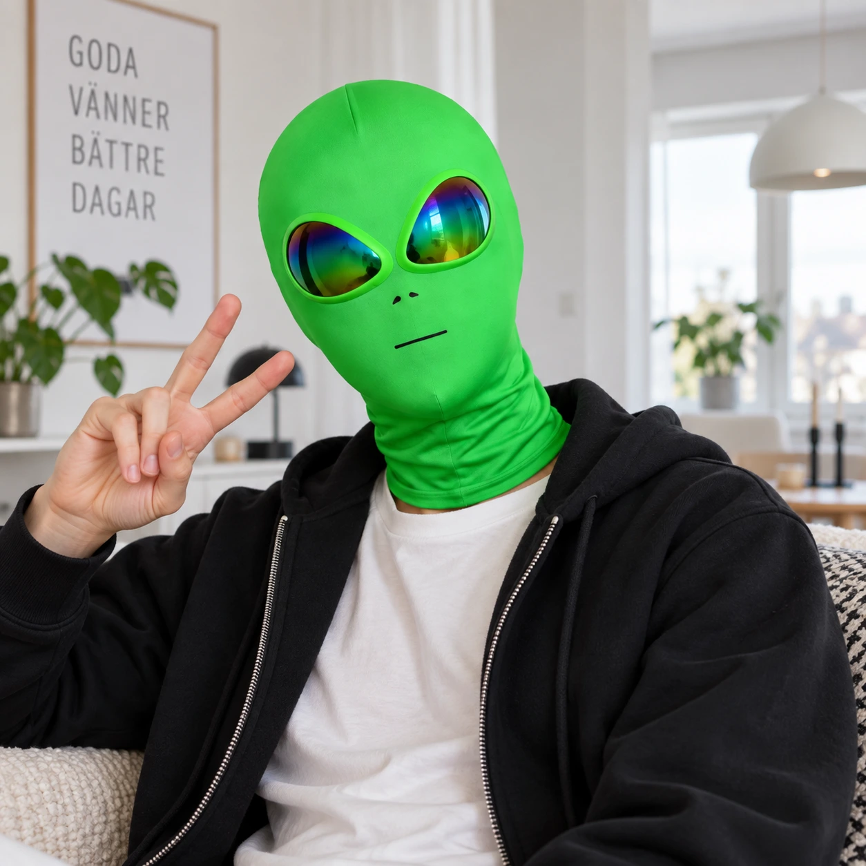 Ansiktsmask alien heltäckande med regnbågsfärgade linser