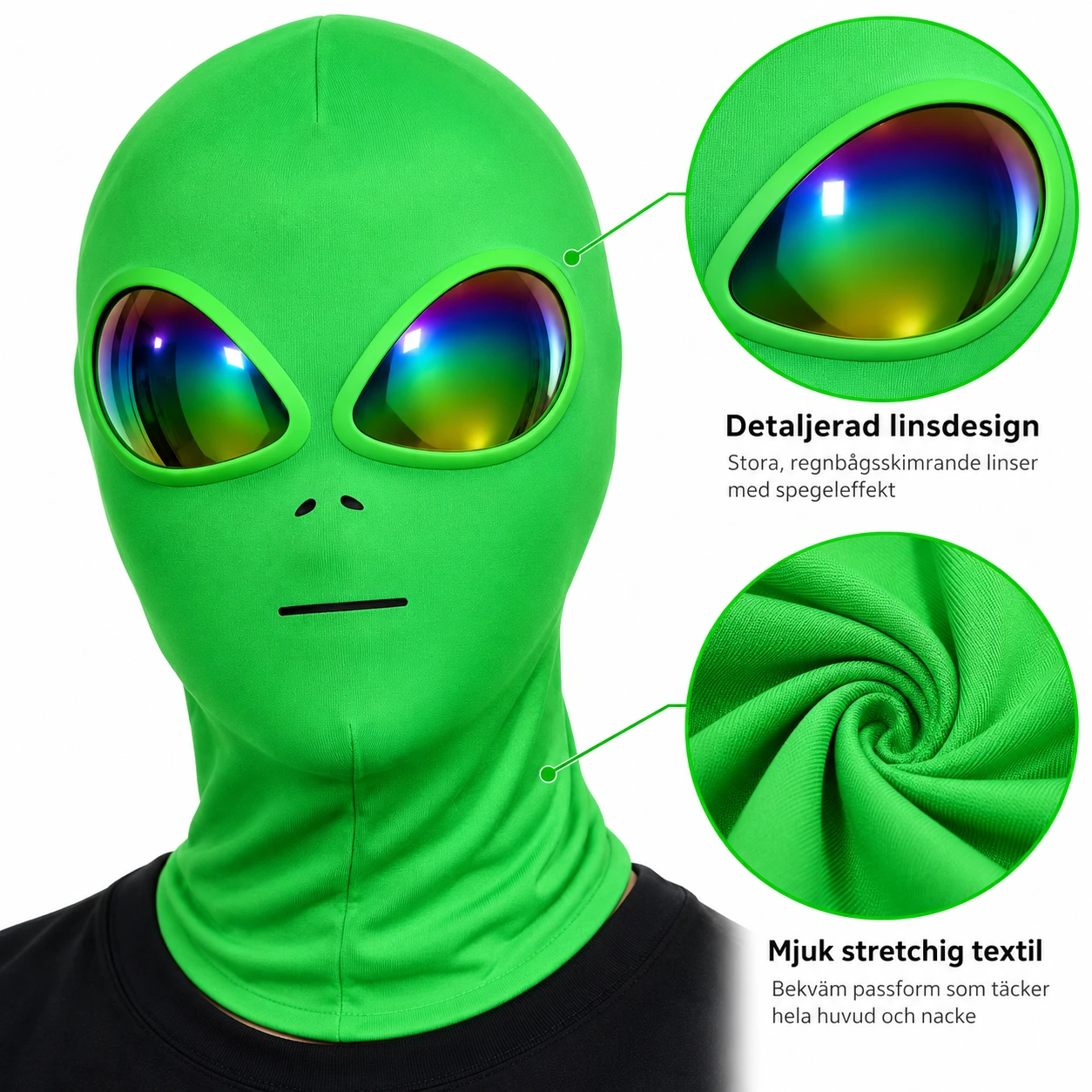 Ansiktsmask alien heltäckande med regnbågsfärgade linser