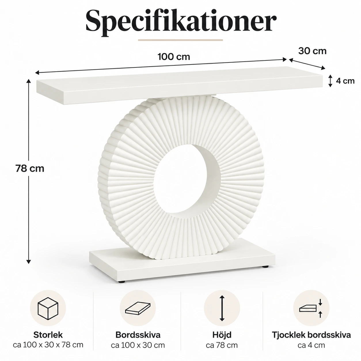 Konsolipöytä geometrisella pyöreällä jalustalla