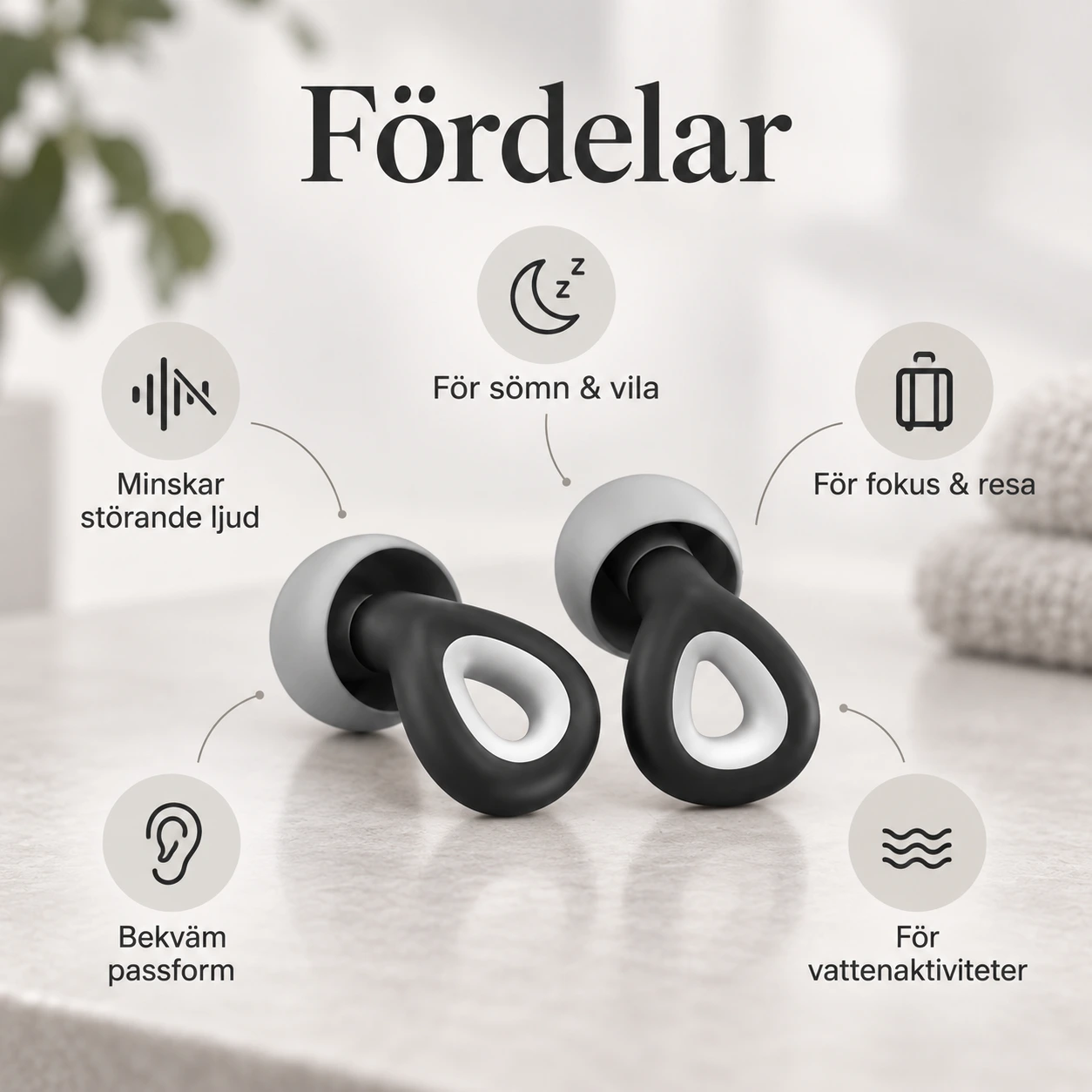 Silikonöronproppar för sömn och simning