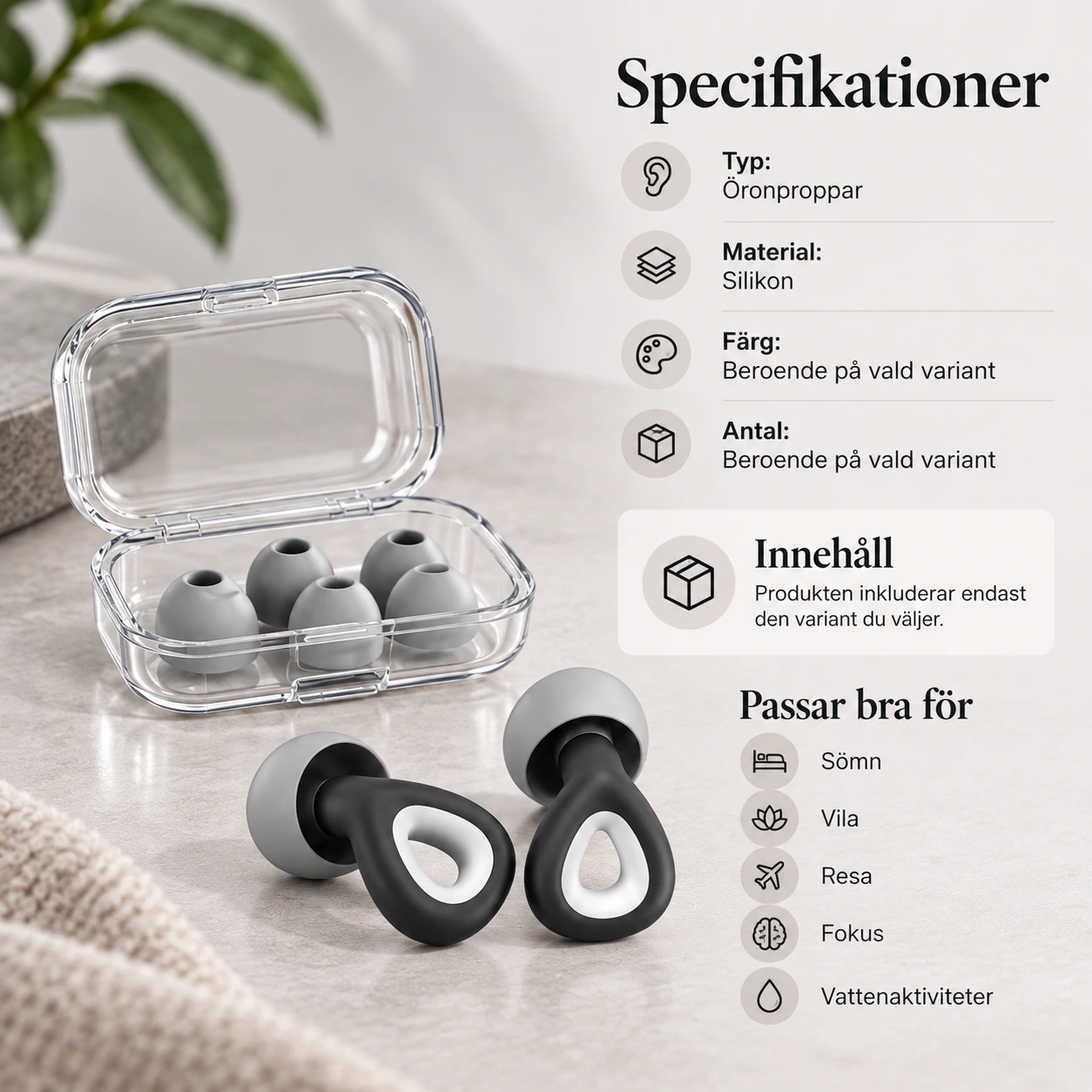 Silikonöronproppar för sömn och simning