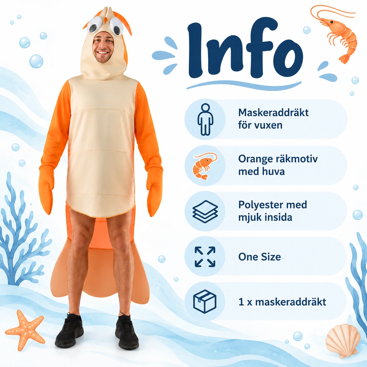 Orange Räka / Shrimp Kostym för Vuxna