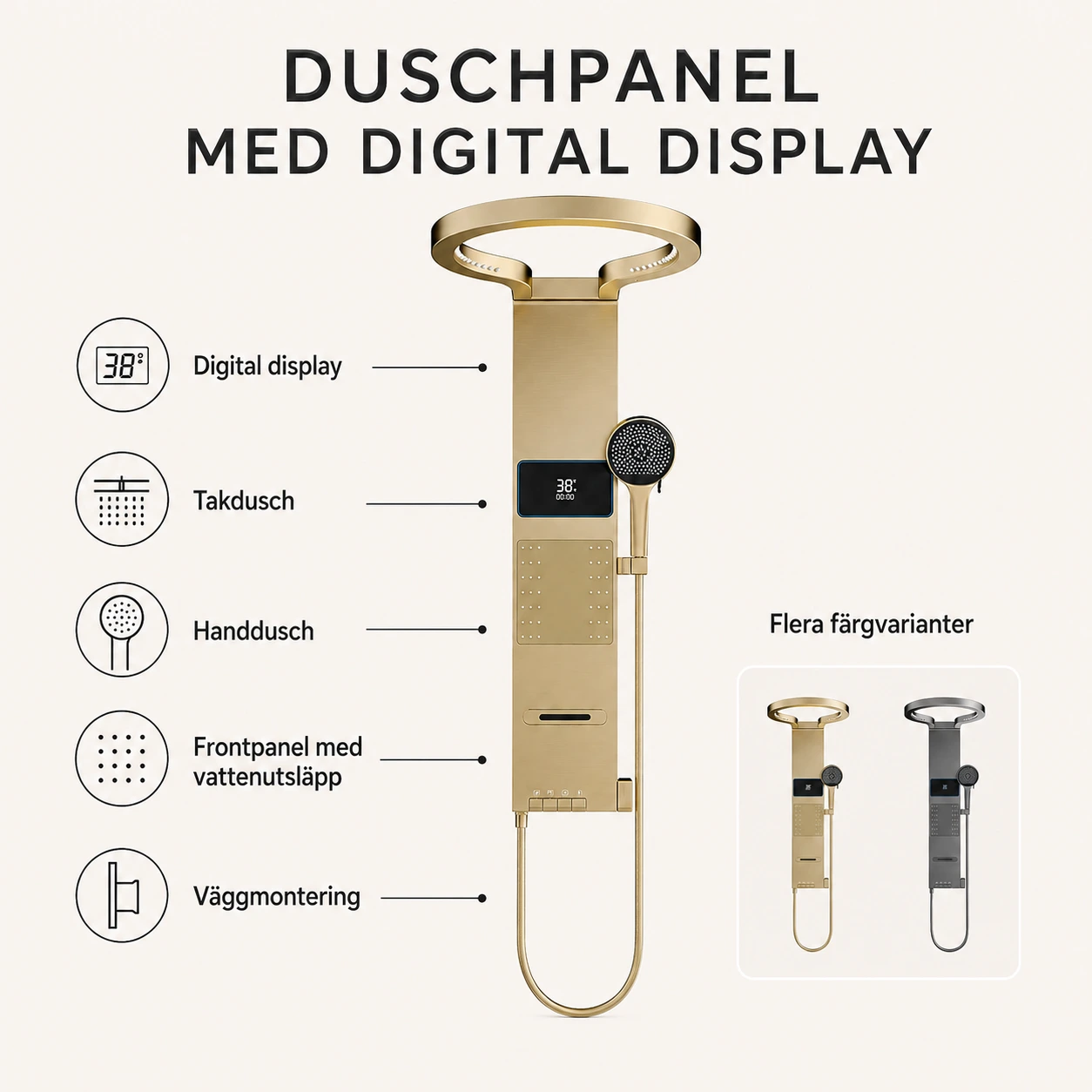 Duschpanel för väggmontering med digital display