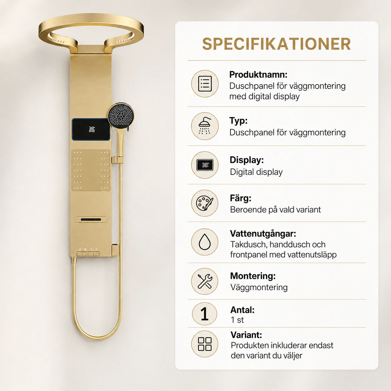 Duschpanel för väggmontering med digital display