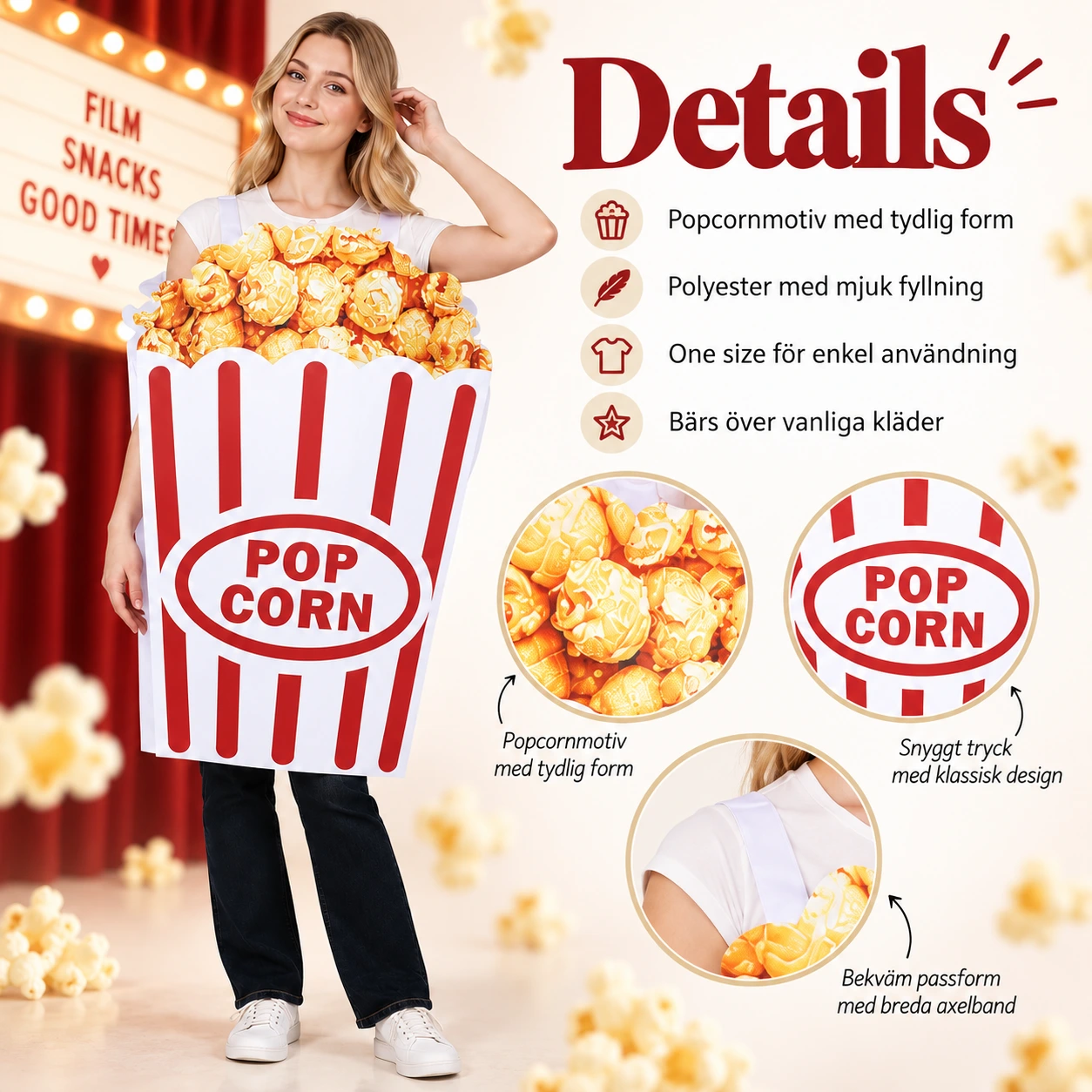 Aikuisten täytetty popcorn-naamiaisasu