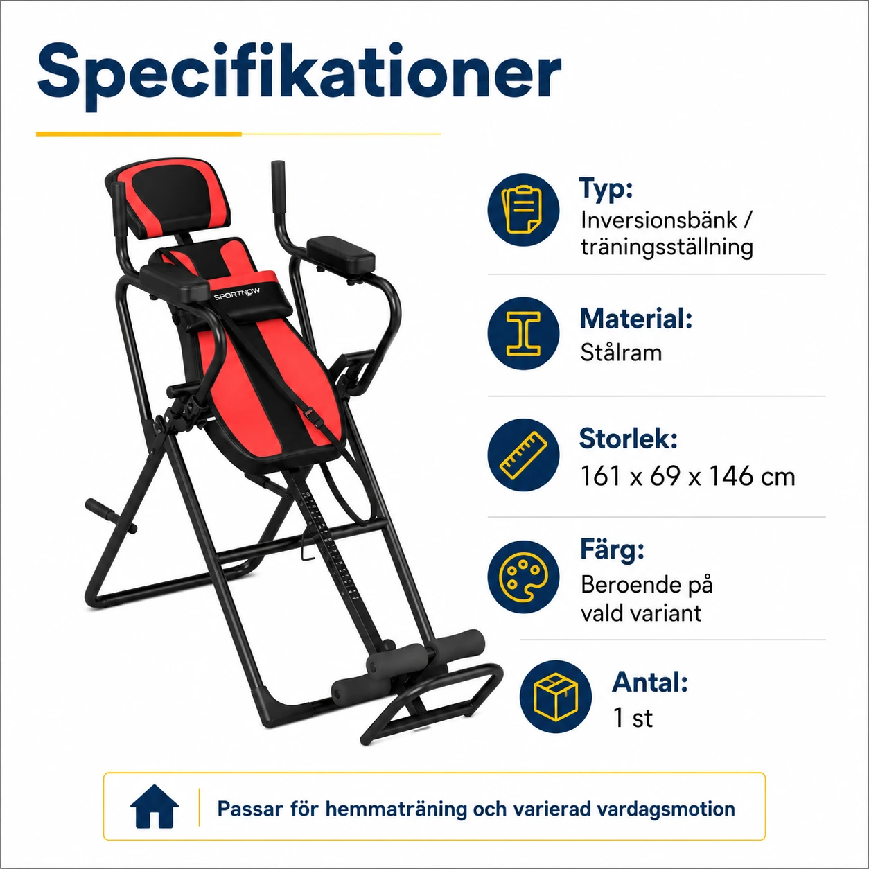 Inversionsbänk 3-i-1 för hemmaträning med justerbar rygg