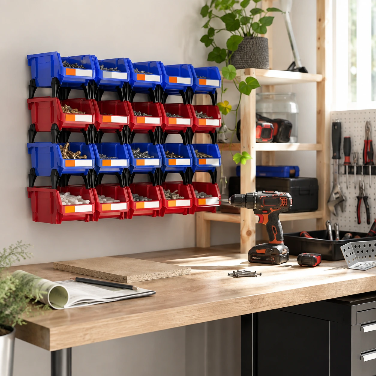 Staplingsbara förvaringslådor för verkstad och garage
