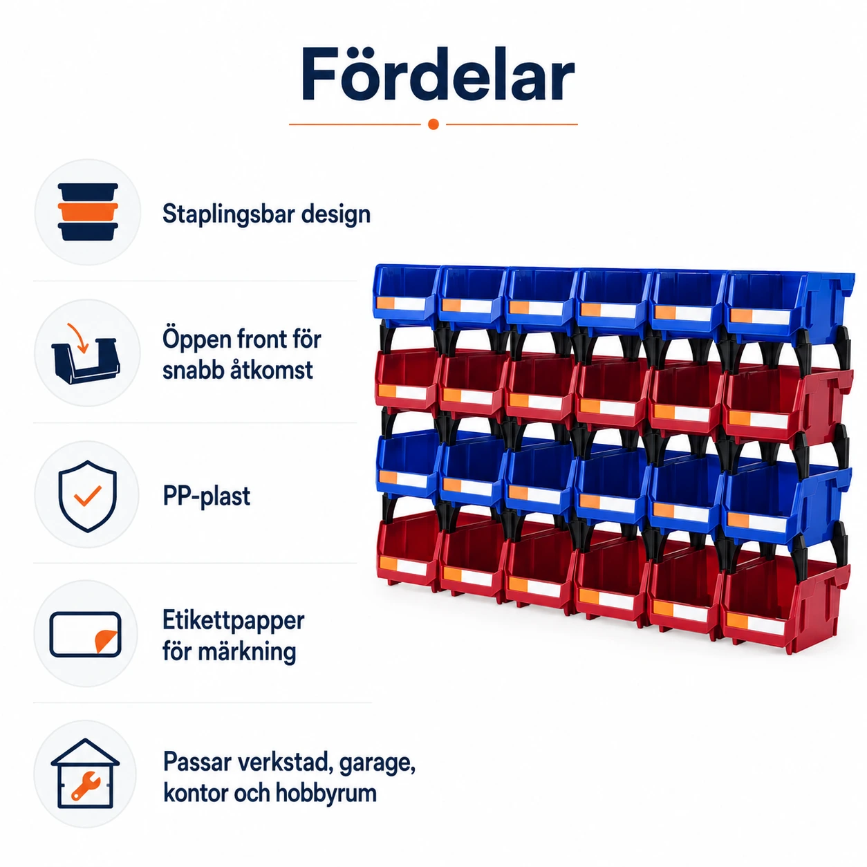 Staplingsbara förvaringslådor för verkstad och garage