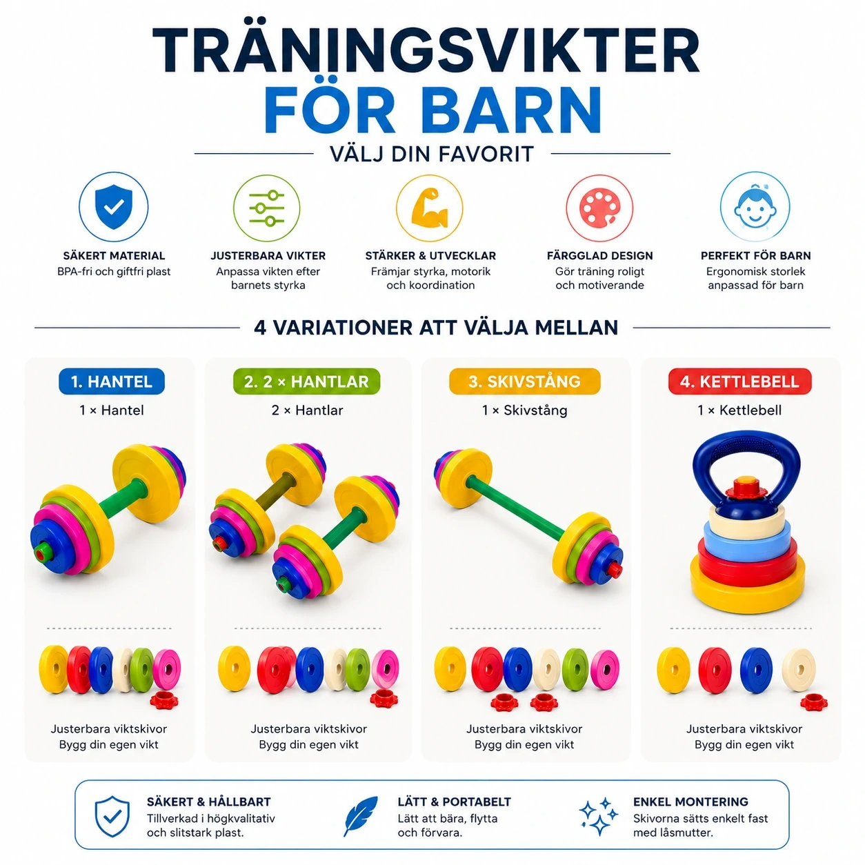 Träningsvikter för Barn – Hantel, Skivstång & Kettlebell