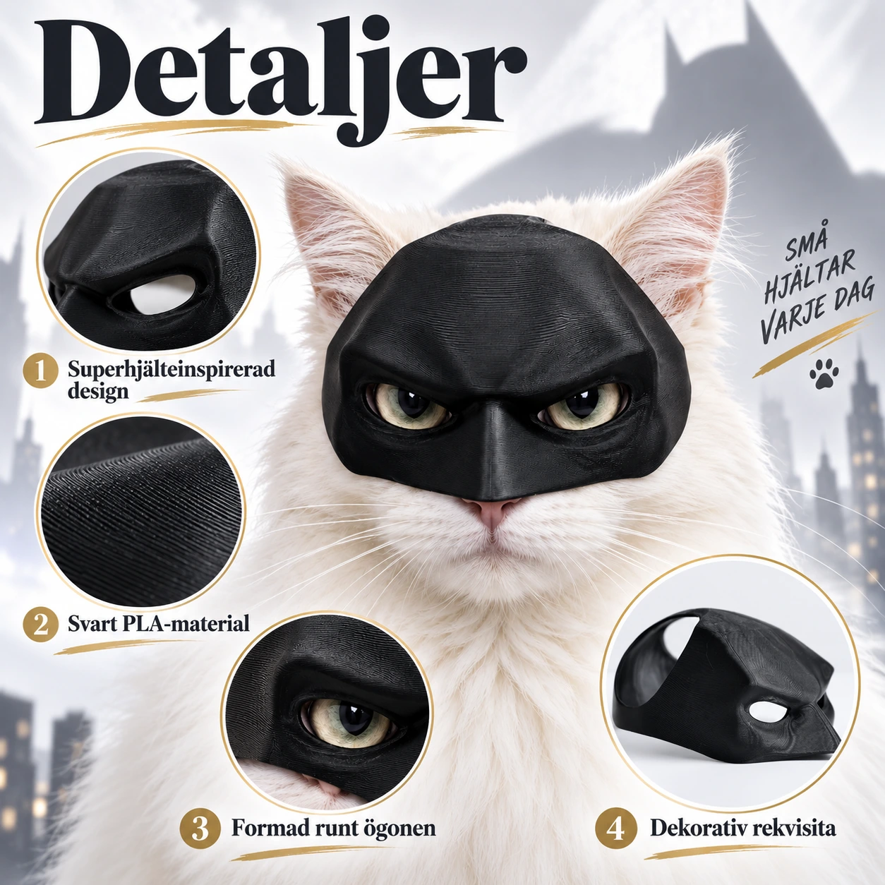 Halvmask katt i PLA för halloween