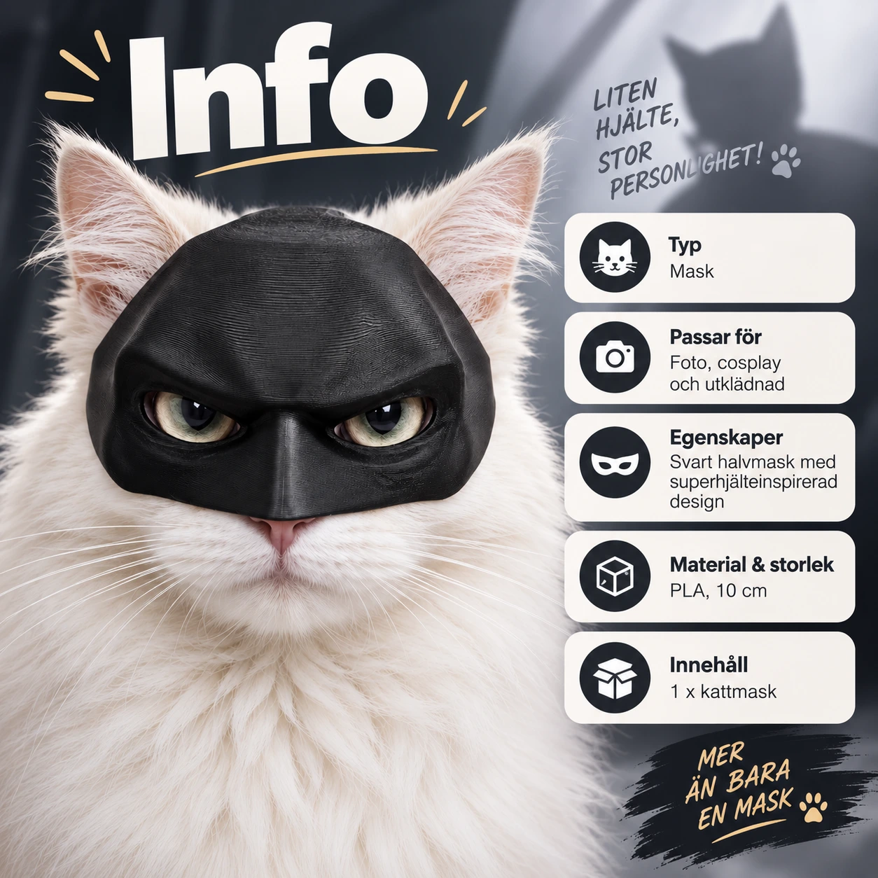 Halvmask katt i PLA för halloween