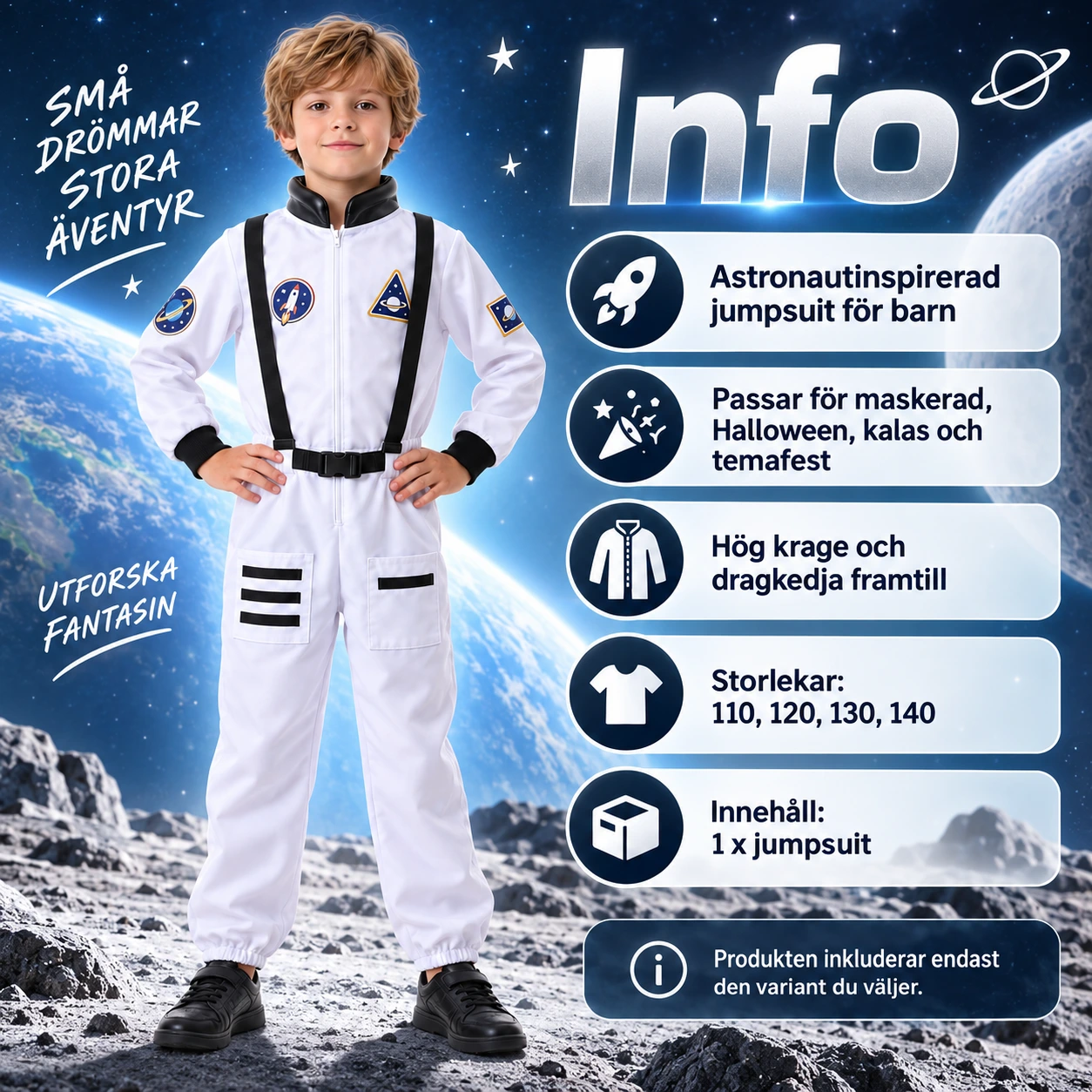 Astronautdräkt för barn med jumpsuit