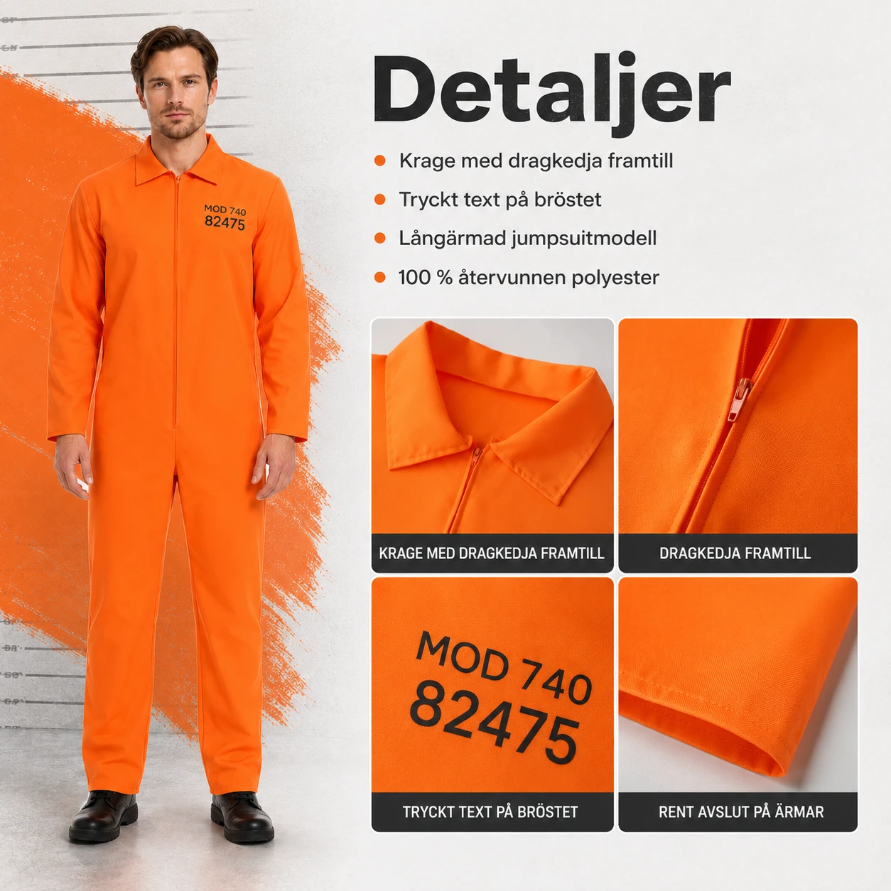 Fångdräkt för maskerad och cosplay i återvunnen polyester