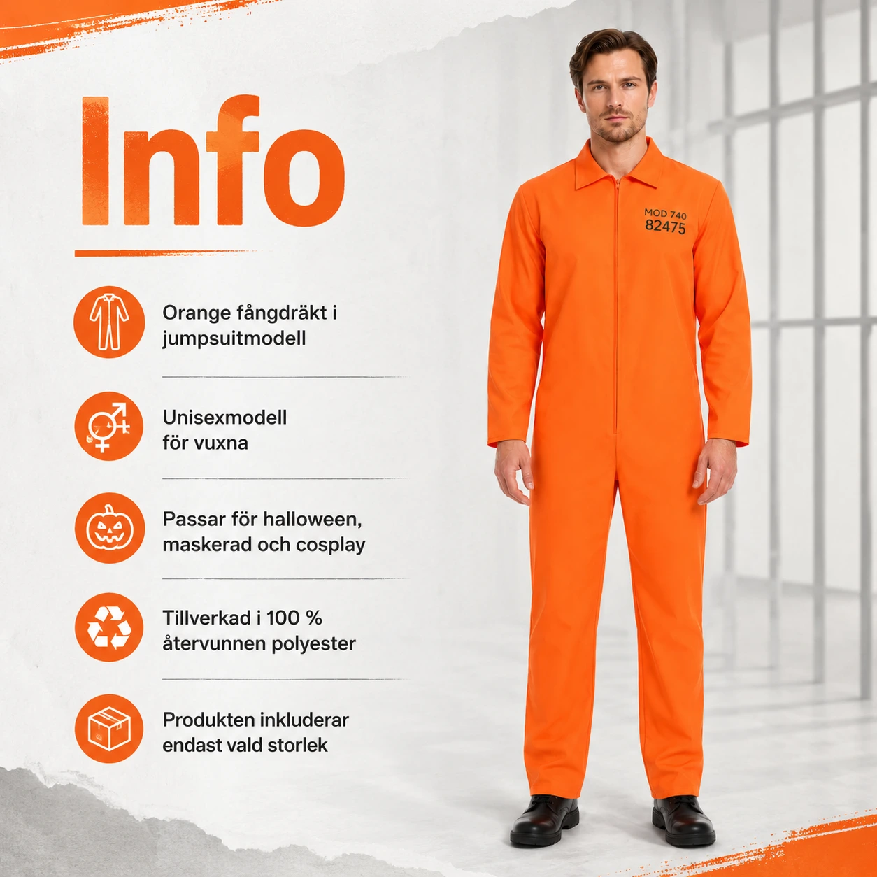 Fångdräkt för maskerad och cosplay i återvunnen polyester
