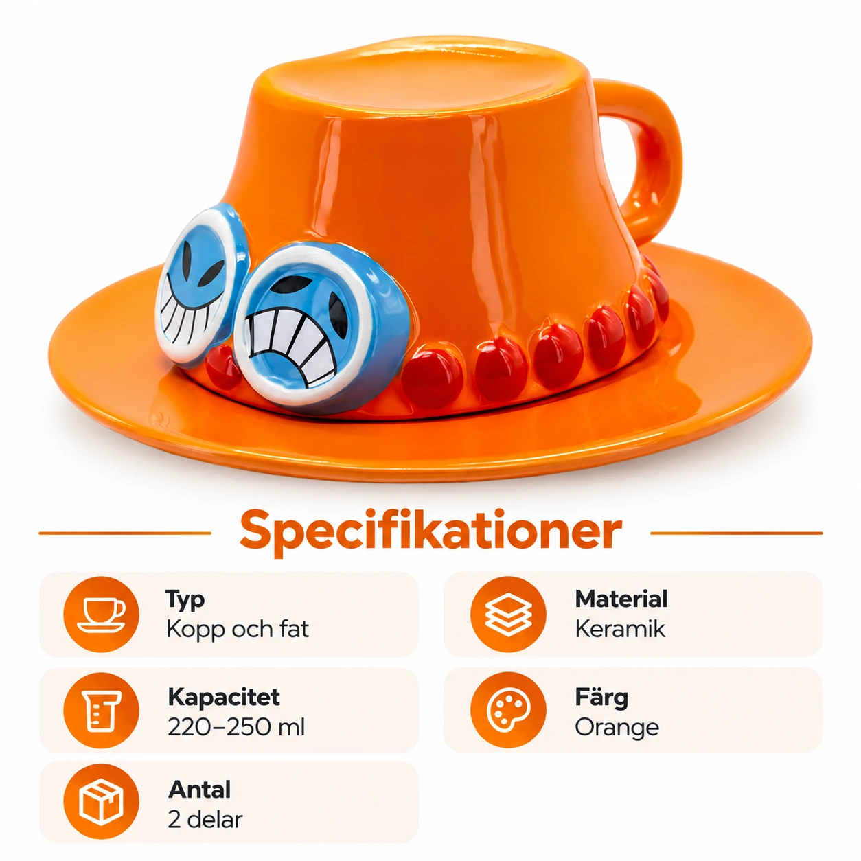 Orange Cowboyhatt Keramikmugg med Fat