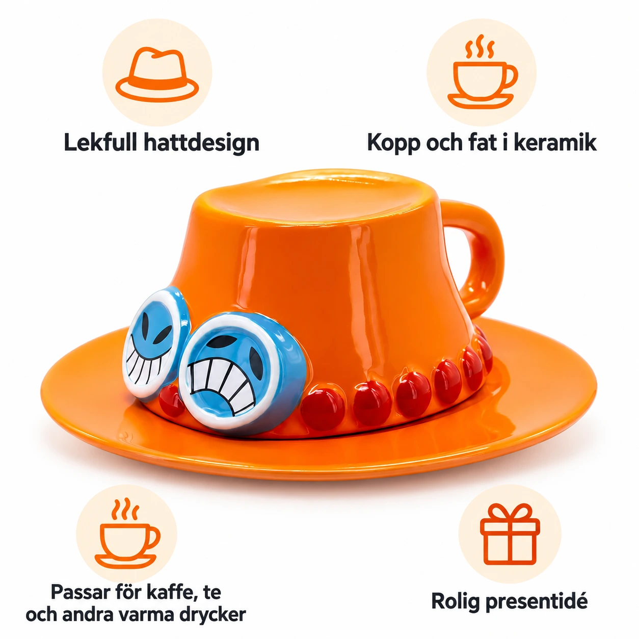 Orange Cowboyhatt Keramikmugg med Fat