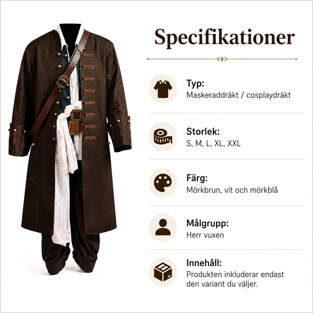Piratinspirerad maskeraddräkt för herr vuxen