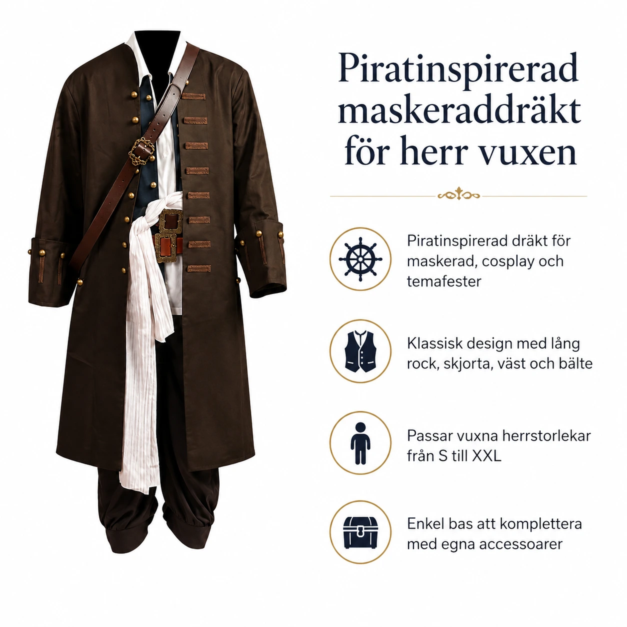 Piratinspirerad maskeraddräkt för herr vuxen