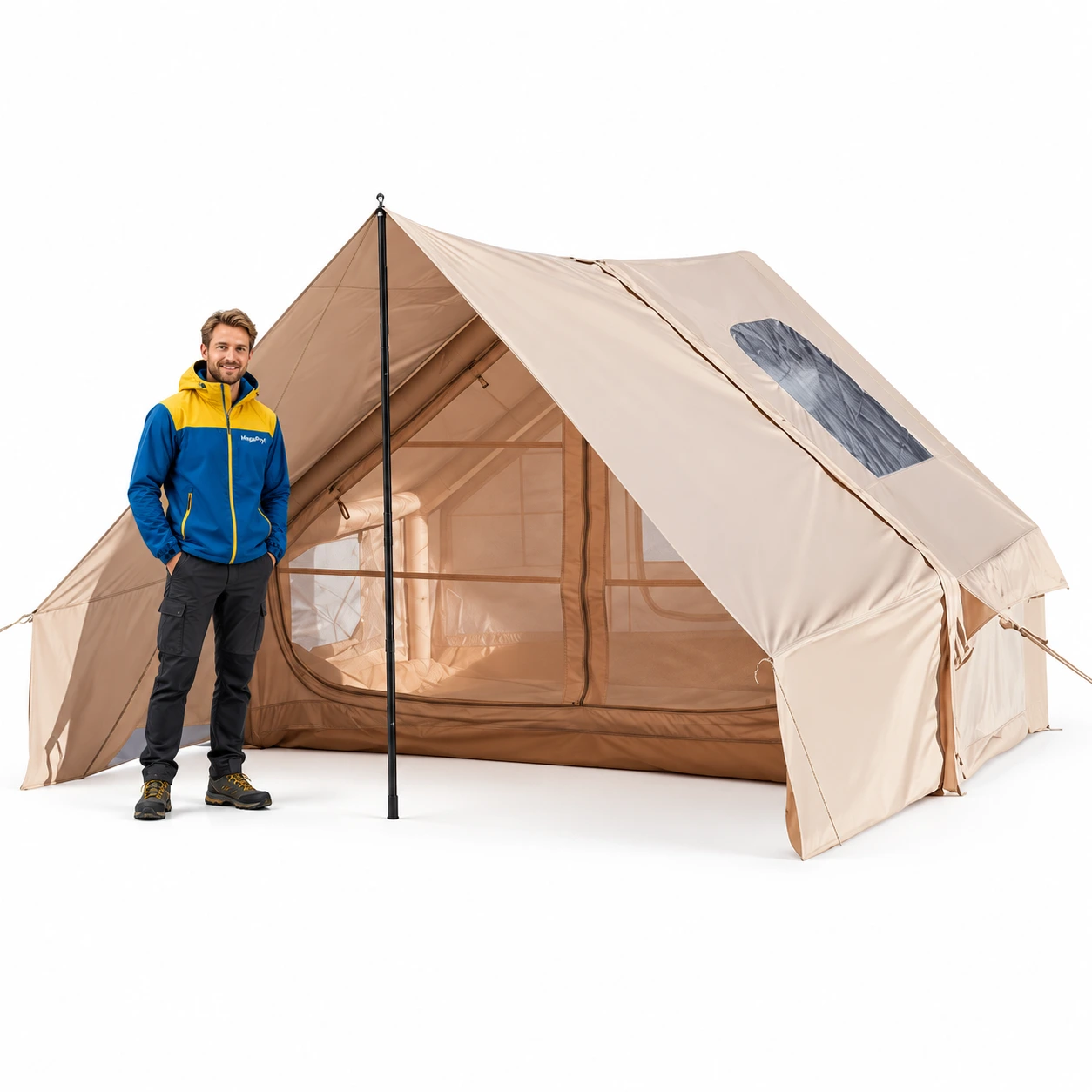 Campingtält med soltak och handpump, 410 x 300 cm