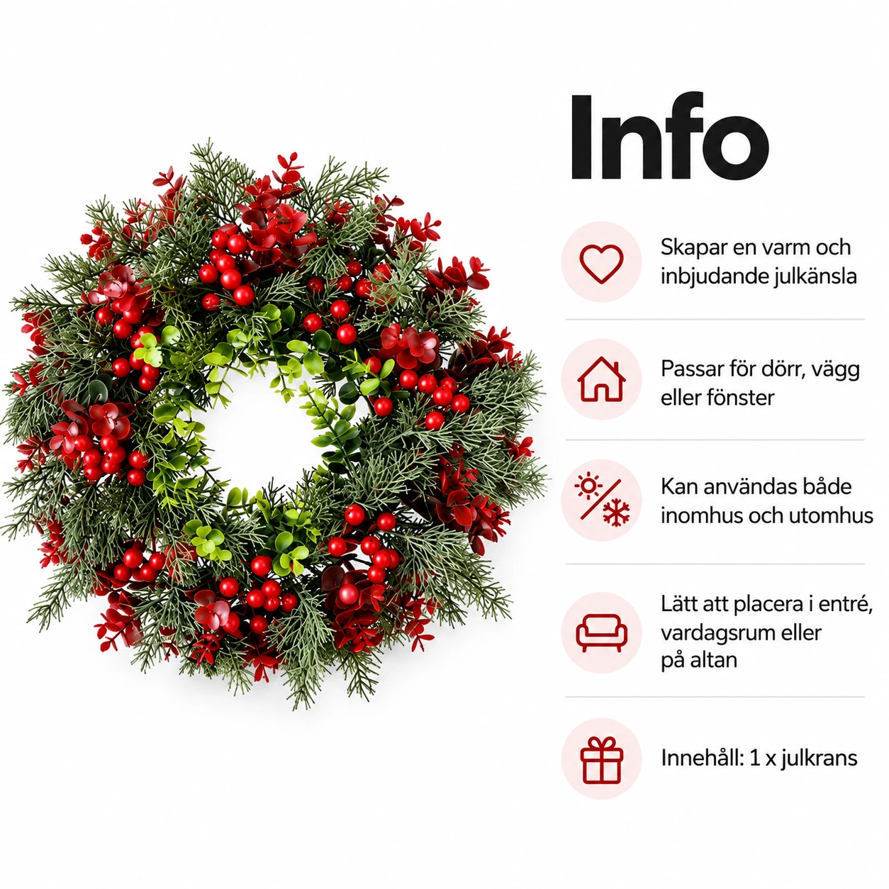 Joulukranssi oveen tai seinälle, 40 cm