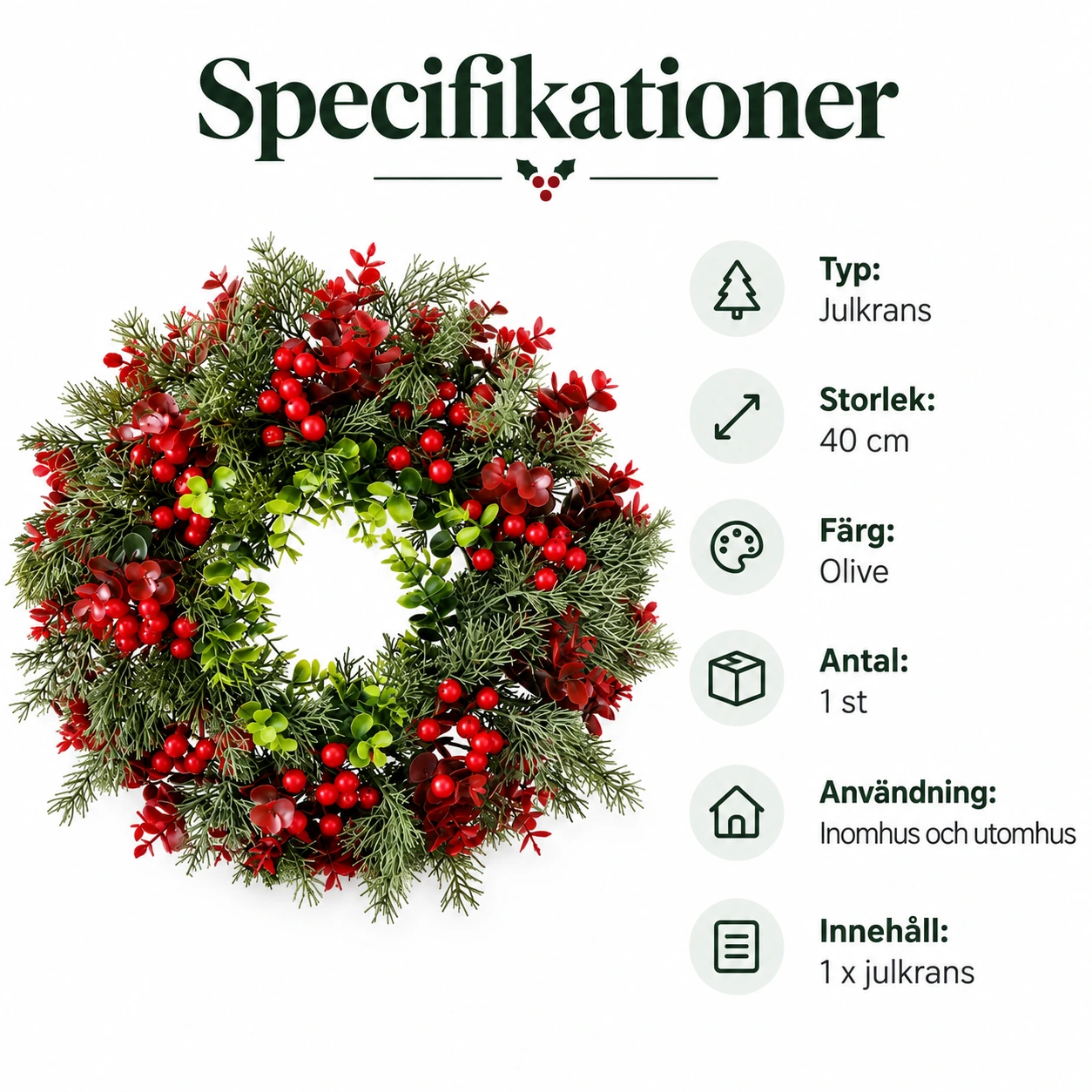 Julkrans för dörr eller vägg, 40 cm
