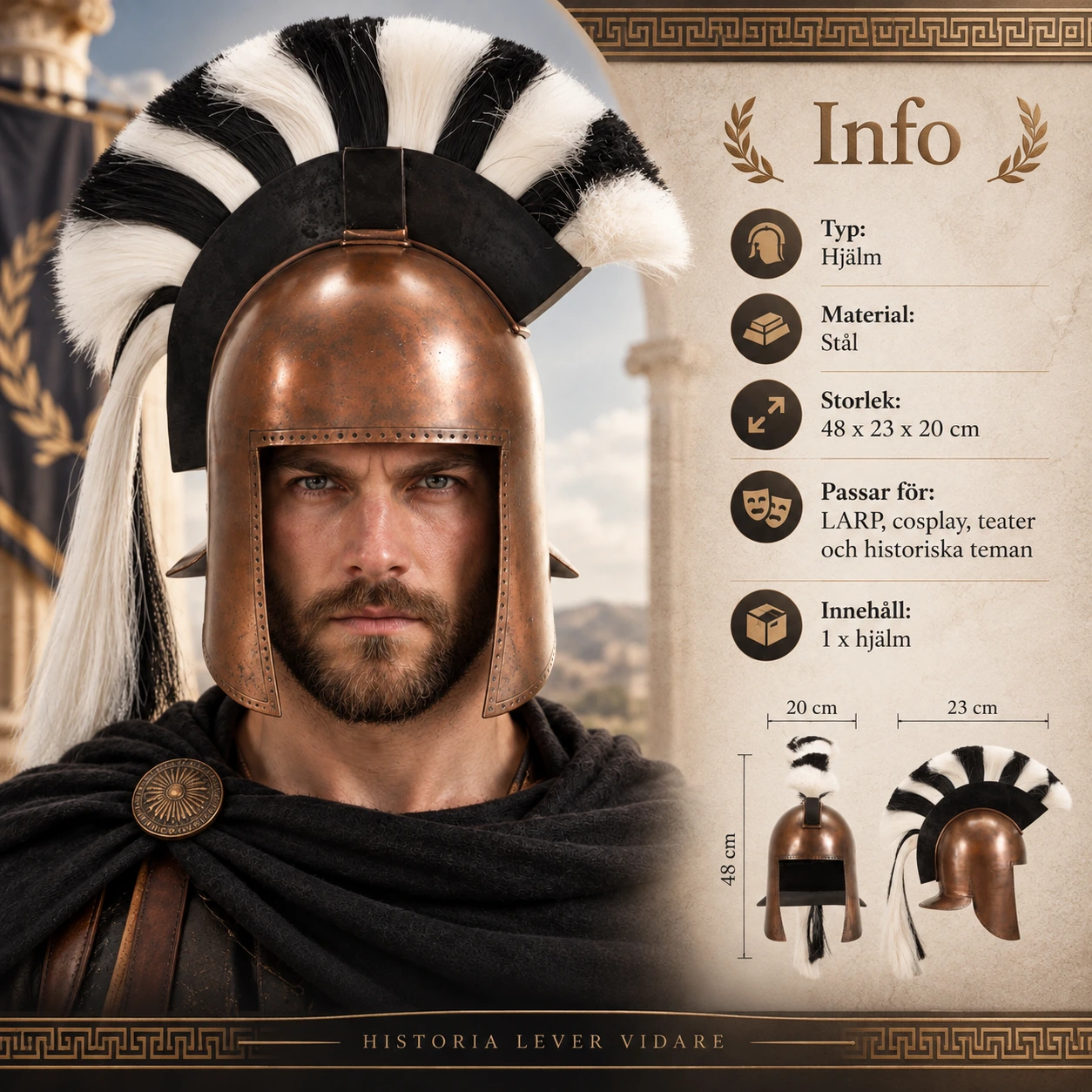 Kreikkalainen soturikypärä teräksestä larppiin ja cosplayhin