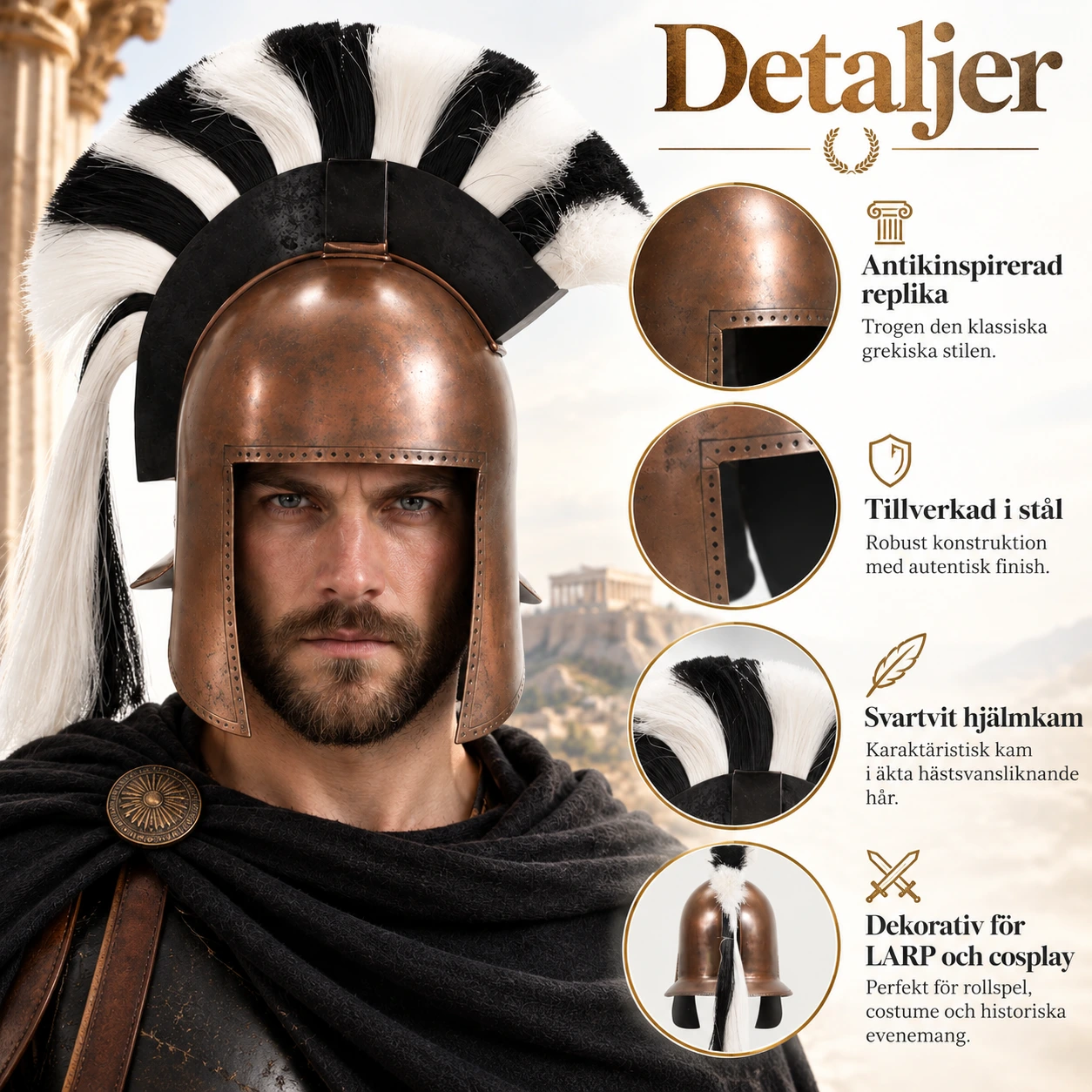 Kreikkalainen soturikypärä teräksestä larppiin ja cosplayhin