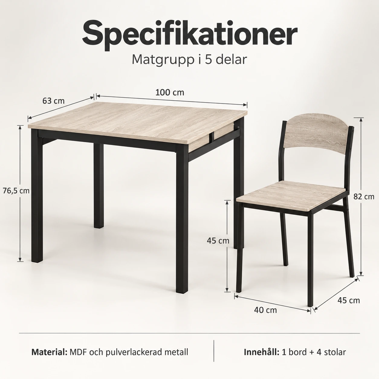 Matgrupp för kök med bord och 4 stolar