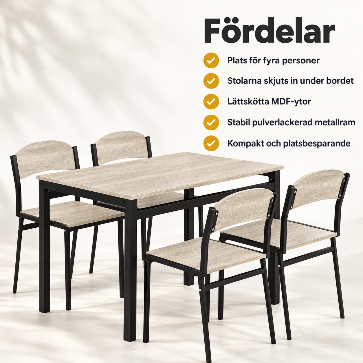 Matgrupp för kök med bord och 4 stolar