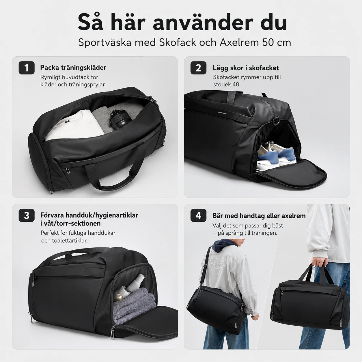 Sportväska med Skofack och Axelrem 50 cm
